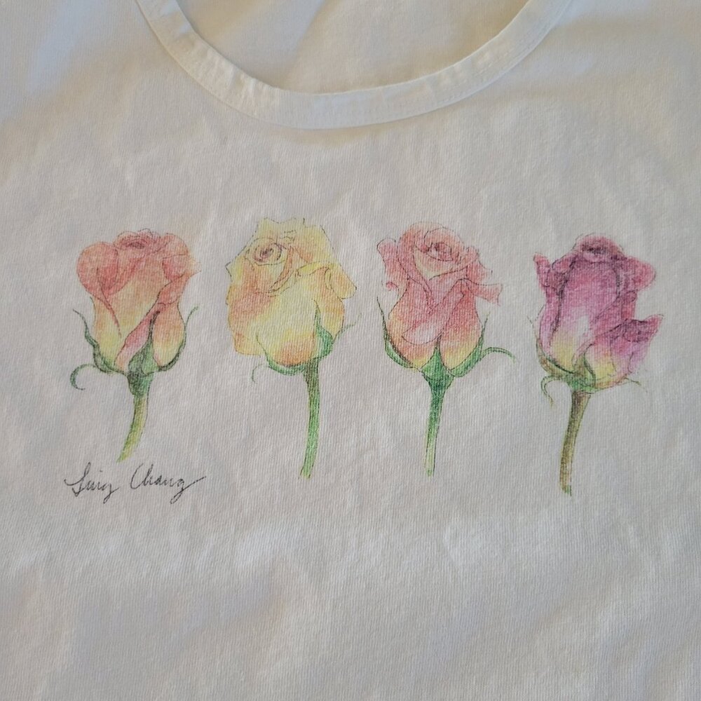 Vintage Anvil White T Shirt Womens Size Medium Made in USA Roses Single Stitch - Picture 4 of 14